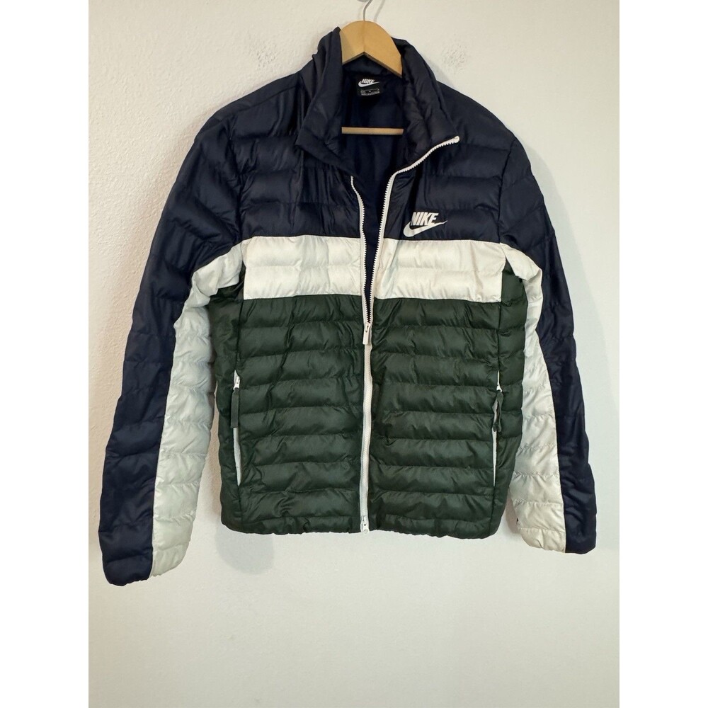 Nike Bubble Puffer Nylon Jacket Coat Heavy Green White Blue Nylon Medium Men